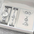 K Small Silver Dial With Delicate Steel Strap, Five-piece Set For Women