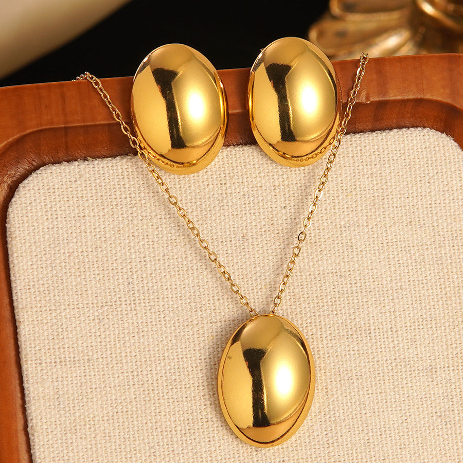 K Stainless Steel Heart Bow Flower Necklace And Earrings Set