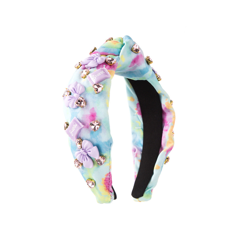 K Tie-dyed Fabric Diamond Headband Flower Bow Tie