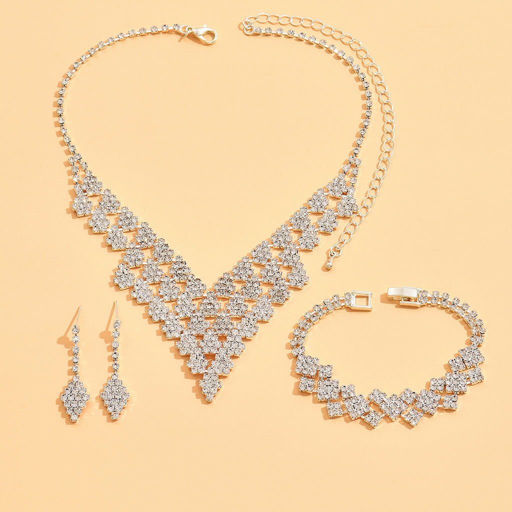 K Diamond-shaped Jewelry Necklace Bracelet Earrings For Women
