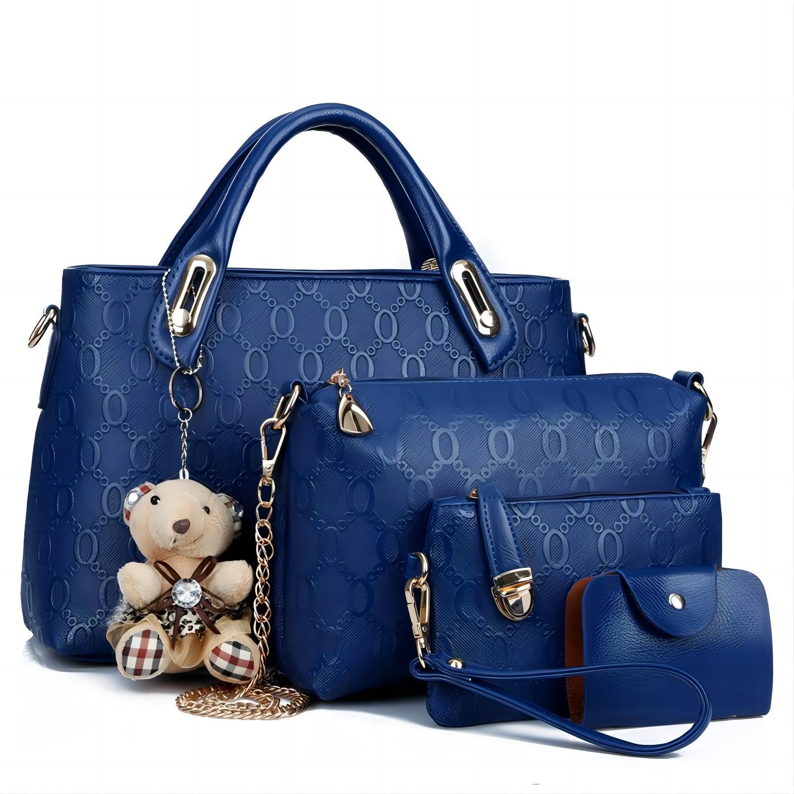K Women 4Pcs Top Handle Satchel Hobo PU Leather Handbag Set Large Tote   Purse   Shoulder Bag   Card Holder