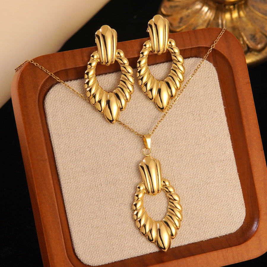 K Stainless Steel Heart Bow Flower Necklace And Earrings Set