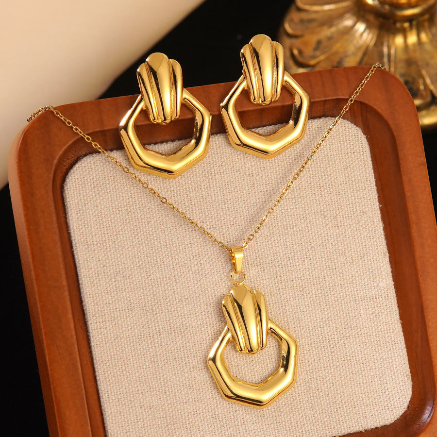 K Stainless Steel Heart Bow Flower Necklace And Earrings Set