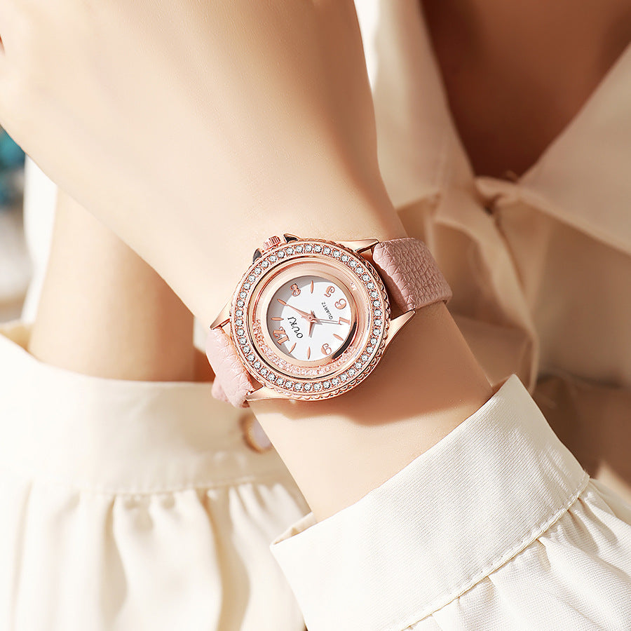 K Stylish And Minimalist Round Rhinestone Womens Watch
