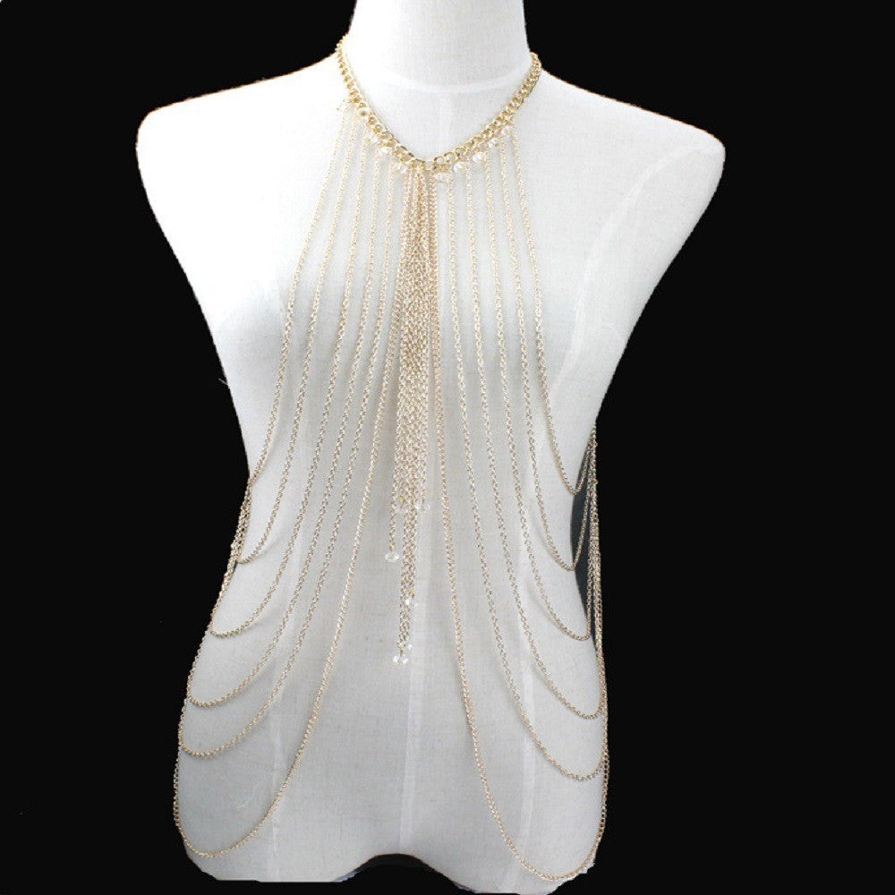 K Crystal Multi-layer Tassel Long Necklace Body Chains