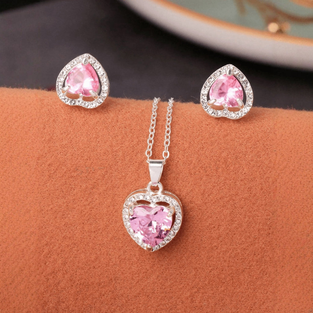 K Crystal Zircon Heart-shaped Pendant Earring Set