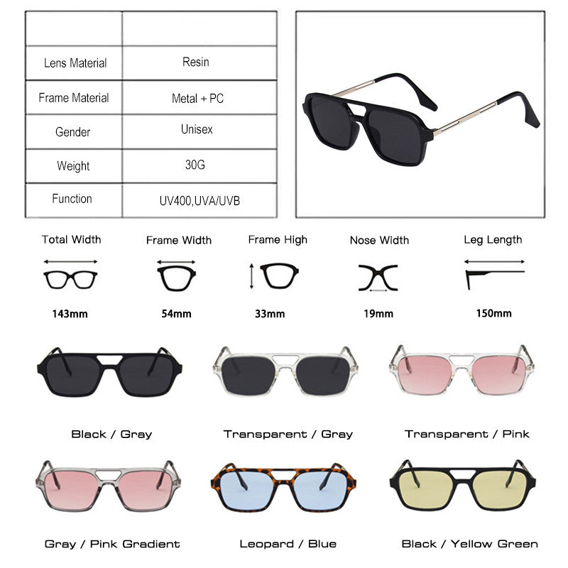 K Vintage Double Bridge Cutout Square Sunglasses