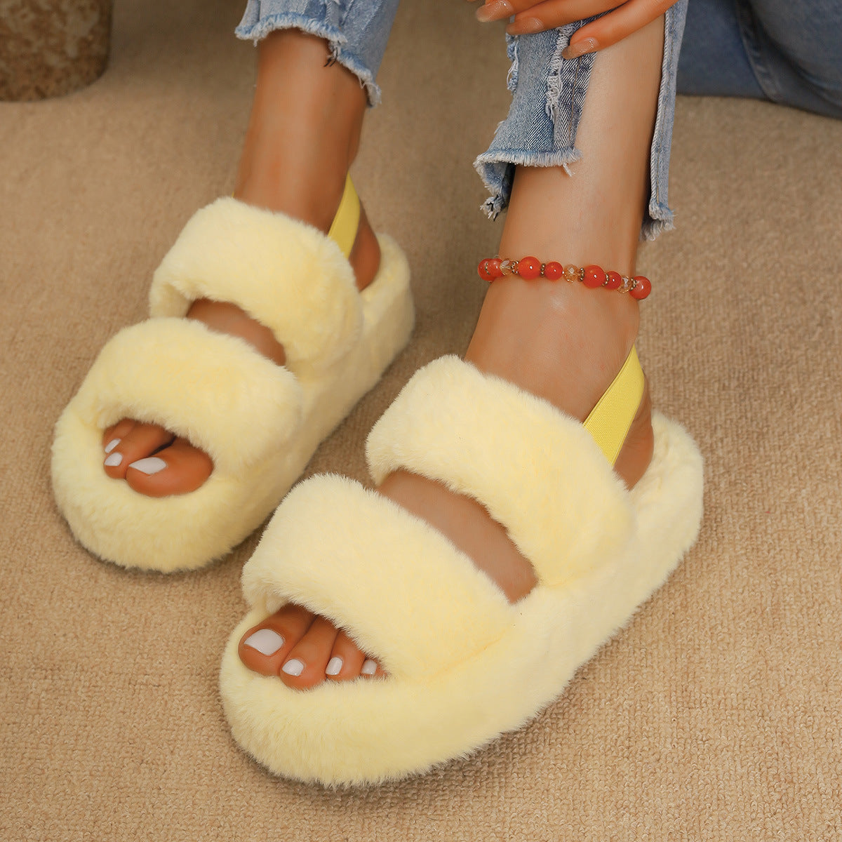 New K Fuzzy Sandals