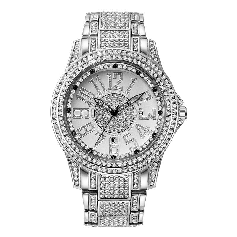 K Diamond Fashion Alloy Strap Date Quartz Watch