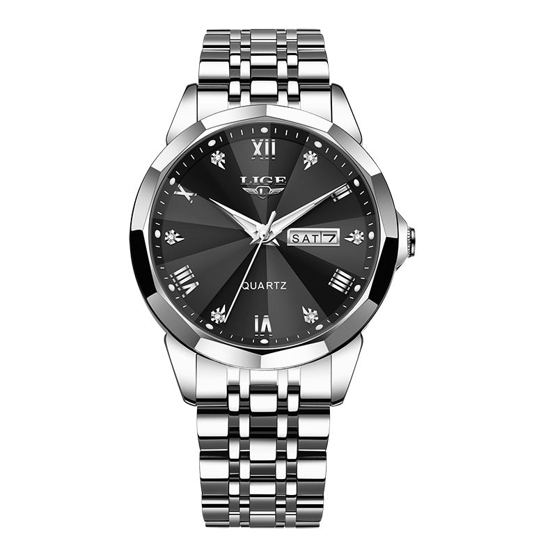 K Mens Dual-calendar Waterproof Luminous Quartz Watch