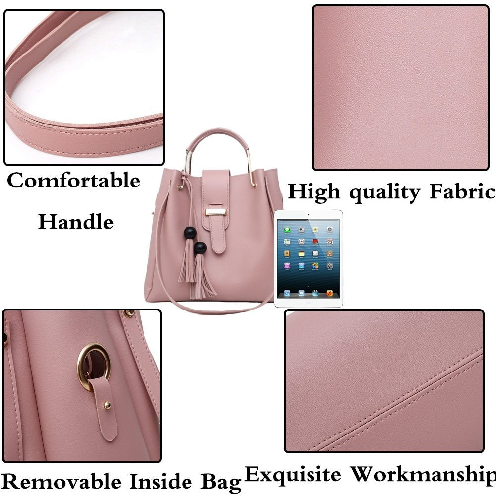K Womens Purse And Handbag 3Pcs Bag Set Tassel Tote Clutch Satchel Top Handle Shoulder Bag