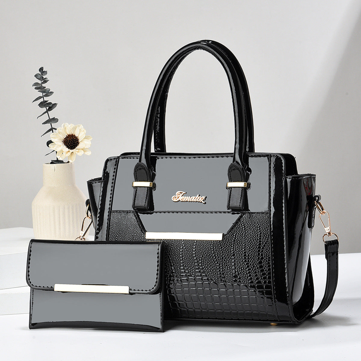 K Casual Womens Shoulder Bag Large-capacity Patent Leather Tote