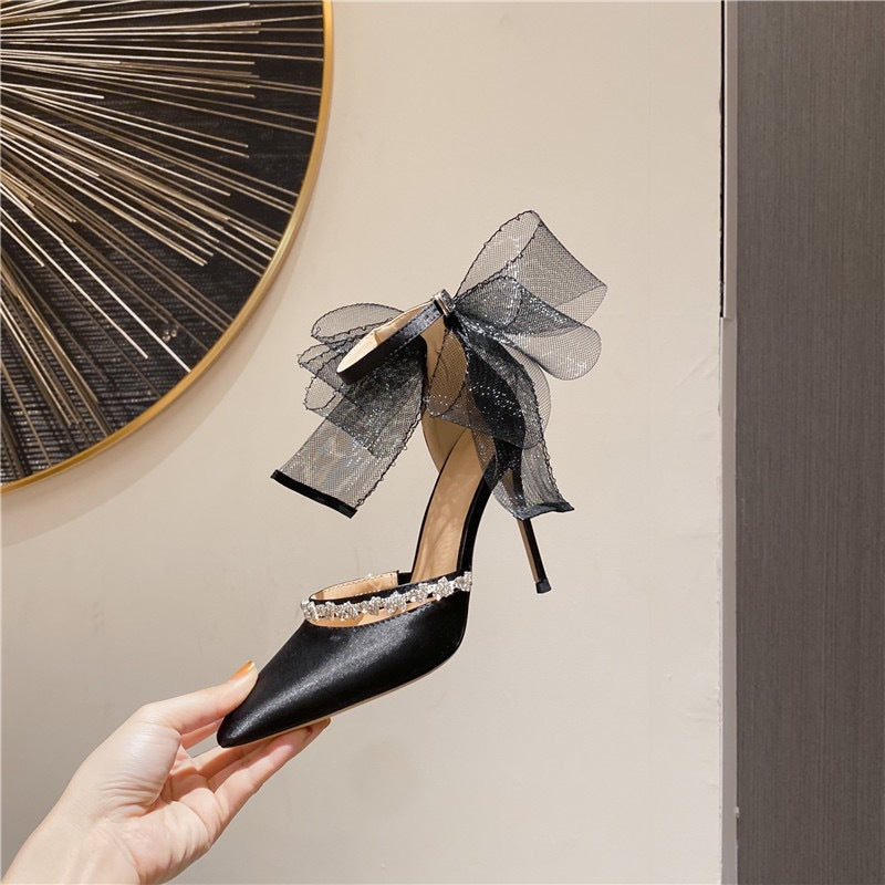 K Rhinestone Bow High Heel Sandals