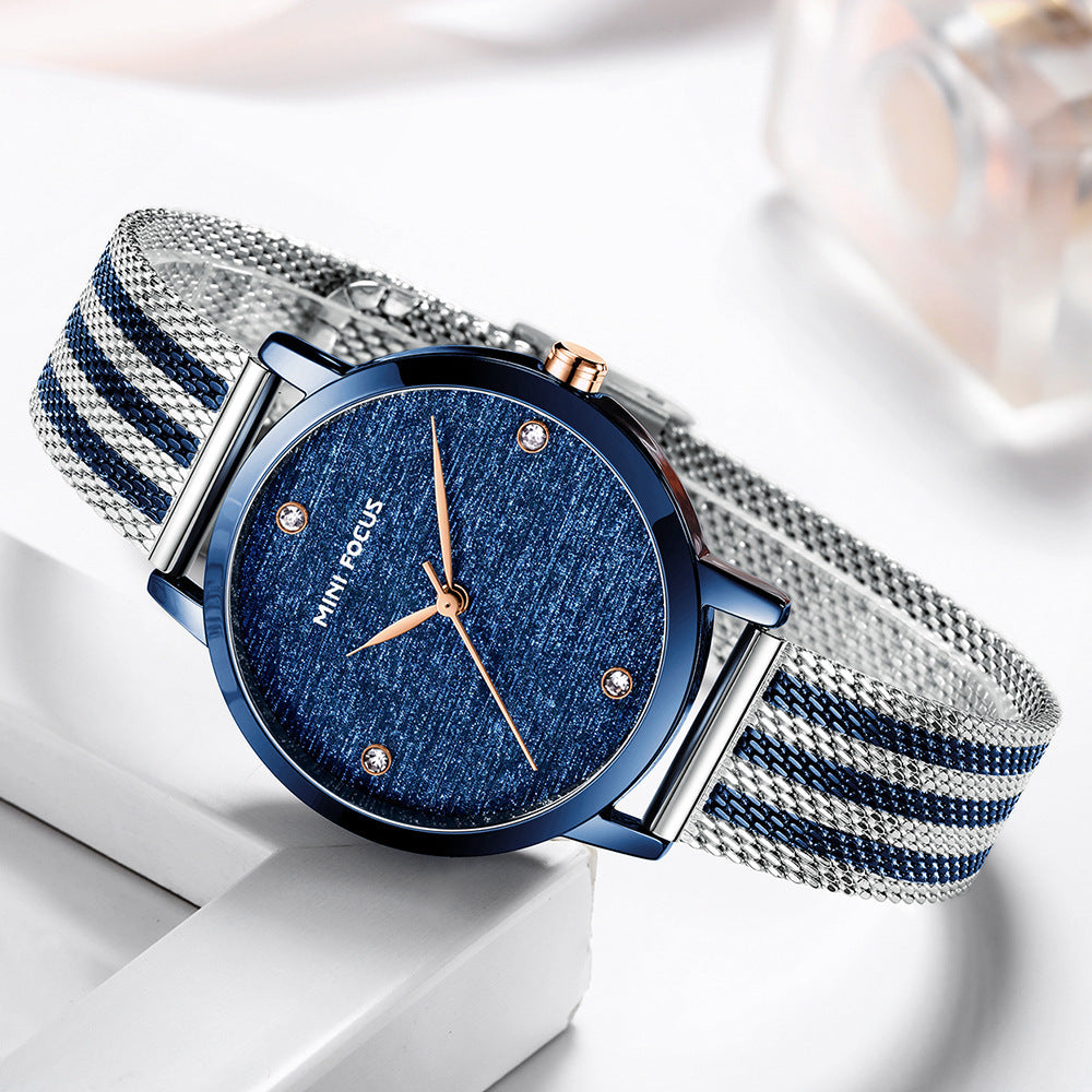 K Silk Dial Diamond-encrusted Mesh Strap Watch