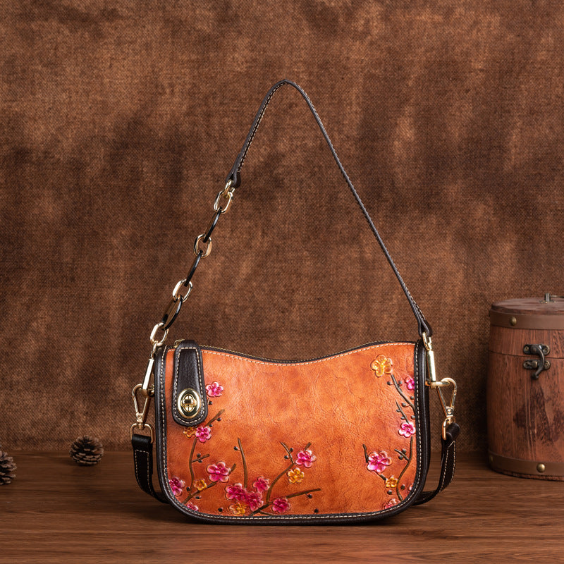 K Retro First-Layer Cowhide Fashionable Simple Shoulder Bag