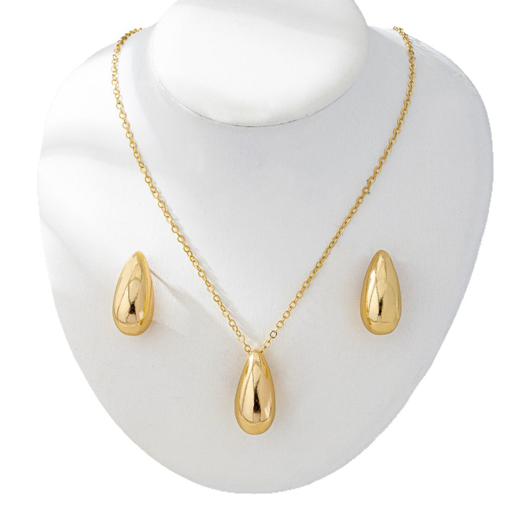 K Golden Teardrop-shaped Necklace And Earring Set