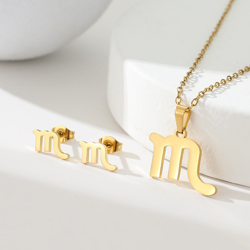 K Popular Earring And Necklace Set Featuring The 12 Zodiac Signs