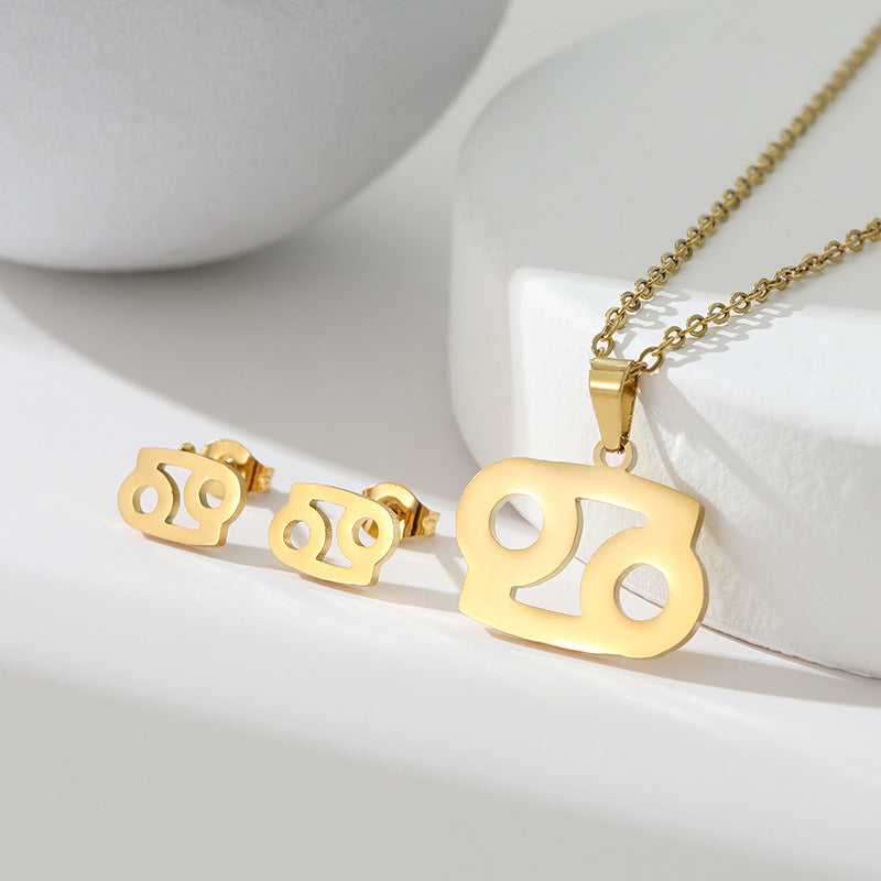 K Popular Earring And Necklace Set Featuring The 12 Zodiac Signs