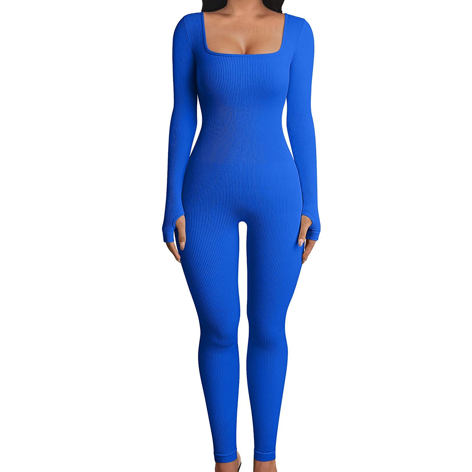 K Threaded Square Collar Buttocks Slim Jumpsuit