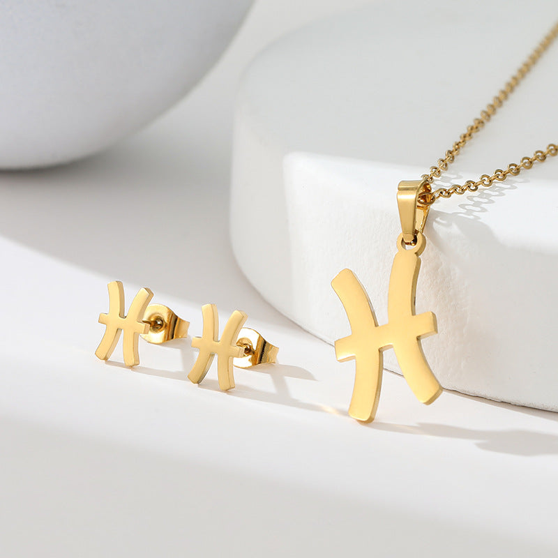 K Popular Earring And Necklace Set Featuring The 12 Zodiac Signs