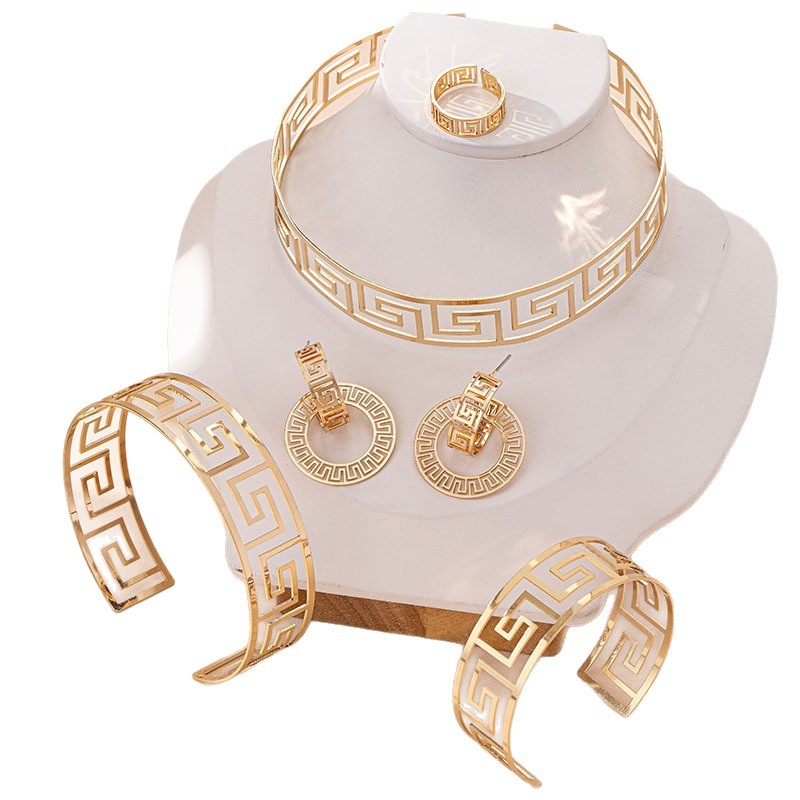 K Geometric Loop Collar Earrings Ring Bracelet