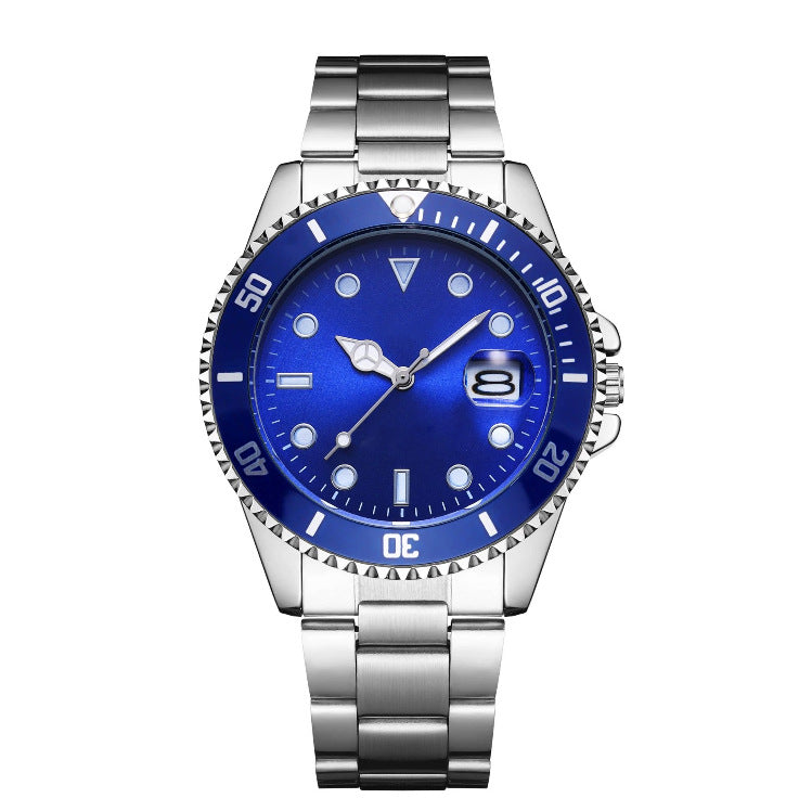 K Luminous Solid Steel Strap Single Calendar Men's Watch