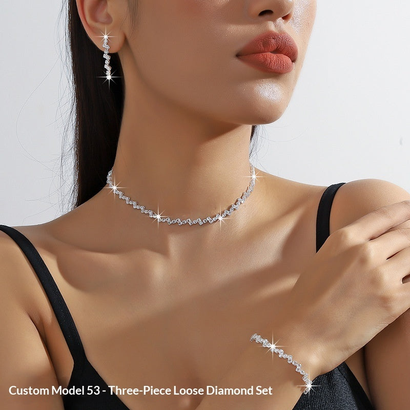 K Zircon Necklace Earrings And Bracelet Setthree-piece Set